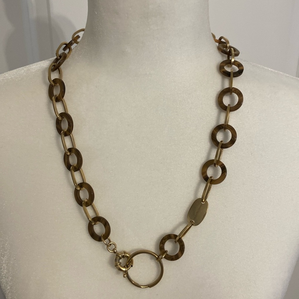 Vintage Dyrberg/Kern Signed Tortoise and Gold Plate Necklace with Key Ring.